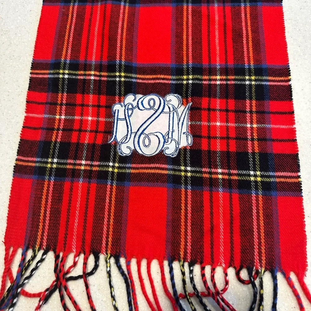 Michigan State University Embroidered 100% Cashmere Tartan Red & Black Scarf